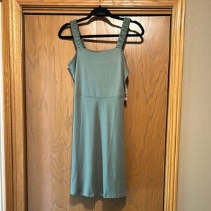 SO Green Sleeveless bungee strap skater dress